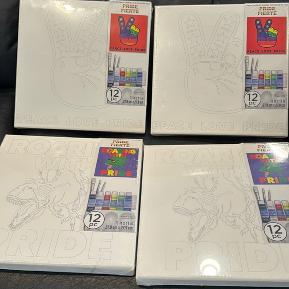 4 Canvas Painting Kits. 2 Roaring with Pride and 2 Peace Love Pride. 11 X 11